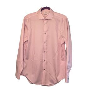 Calvin Klein Infinite Non-Iron Dress Shirt Pink Slim Fit Button Down Stretch Col